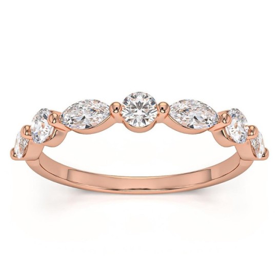 1Ct Marquise & Round Diamond Wedding Ring in White, Yellow, or Rose Gold (G-H, I1)