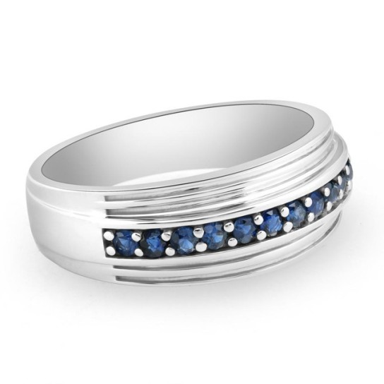 5/8Ct Blue Sapphire Band Men's Wedding Ring in White, Yellow, or Rose Gold