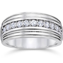 1/2Ct Diamond Men's Wedding Ring in White or Yellow Gold Lab Grown (G-H, SI)