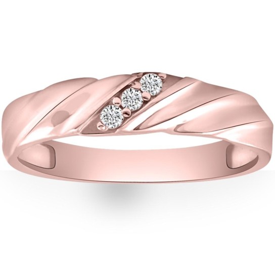 VS Diamond 3-Stone Men's Wedding Band in White, Yellow, or Rose Gold Lab Grown (G-H, VS)