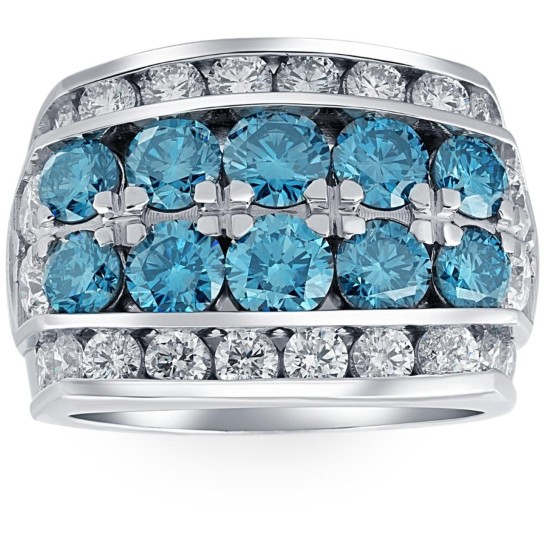 7Ct Blue Diamond Men's Four Row Anniversary Ring in 10k White Gold (Blue, VS)