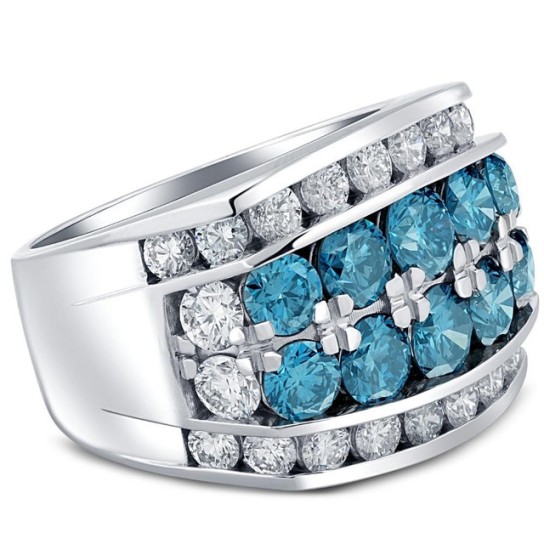 7Ct Blue Diamond Men's Four Row Anniversary Ring in 10k White Gold (Blue, VS)