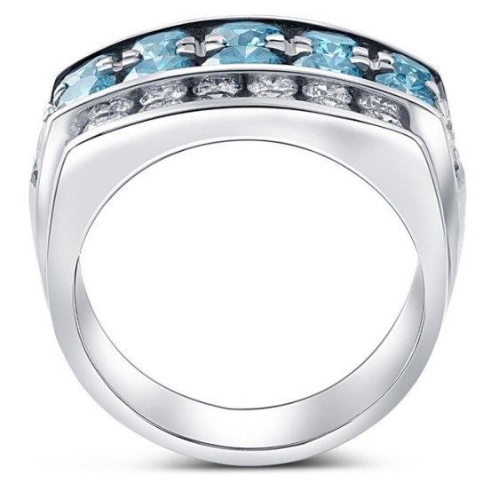 7Ct Blue Diamond Men's Four Row Anniversary Ring in 10k White Gold (Blue, VS)