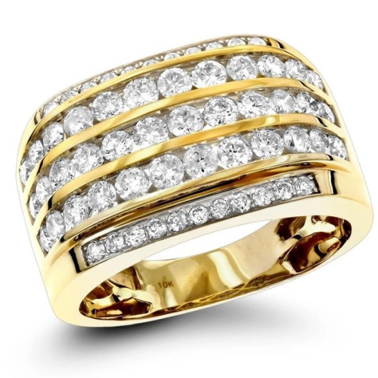 2Ct Lab Grown Diamond Ring Men's Wide Multi Row in White, Yellow, or Rose Gold (H-I, VS)