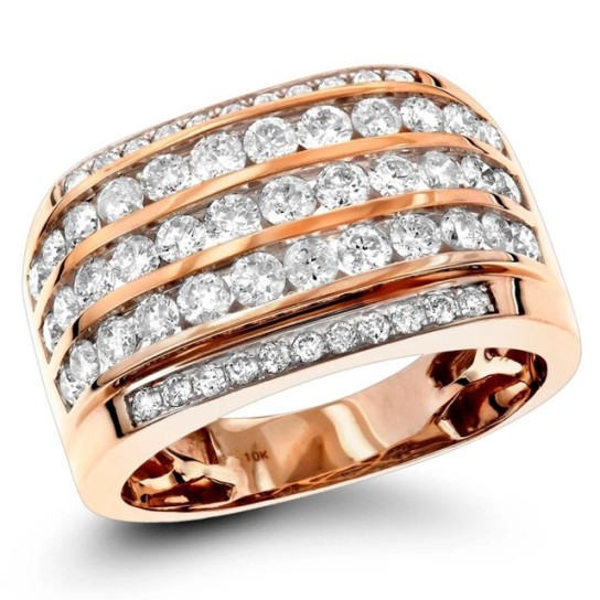 2Ct Lab Grown Diamond Ring Men's Wide Multi Row in White, Yellow, or Rose Gold (H-I, VS)