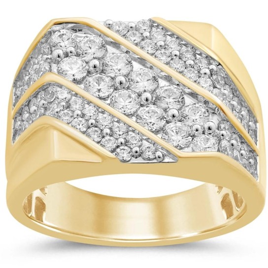 2 1/2Ct Diamond Ring Men's Diagonal Cluster Band in 10k White or Yellow Gold (G-H, I1)