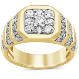 2 Ct Diamond Ring Men's Cluster Band in 10k White or Yellow Gold (G-H, I1)