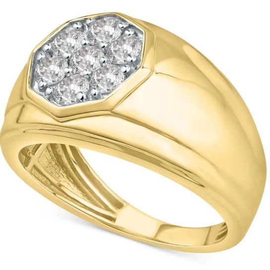 1 Ct Diamond Ring Men's Cluster Hexagon Band in 10k White or Yellow Gold (G-H, I1)