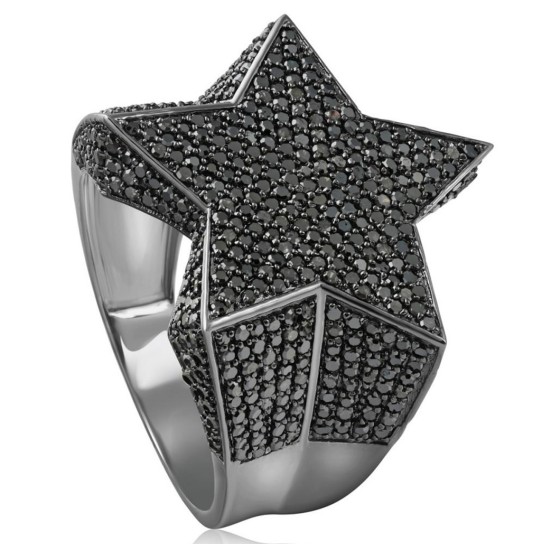 2Ct Black Diamond Star Men's Ring 10k Black Gold (Black, I2-I3)