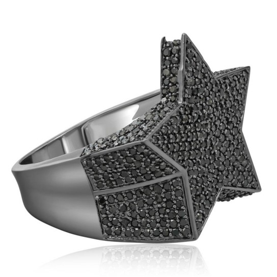 2Ct Black Diamond Star Men's Ring 10k Black Gold (Black, I2-I3)