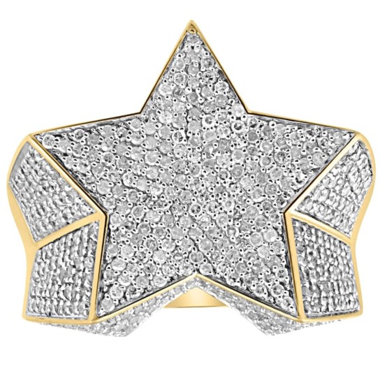 2Ct Diamond Men's 10k Yellow Gold Star Ring (I-J, I2-I3)