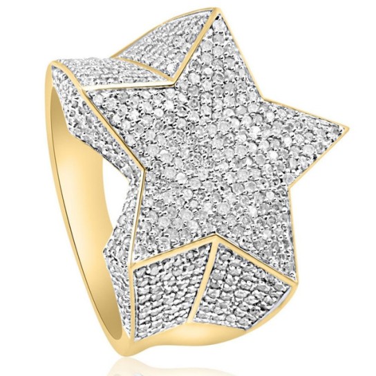 2Ct Diamond Men's 10k Yellow Gold Star Ring (I-J, I2-I3)