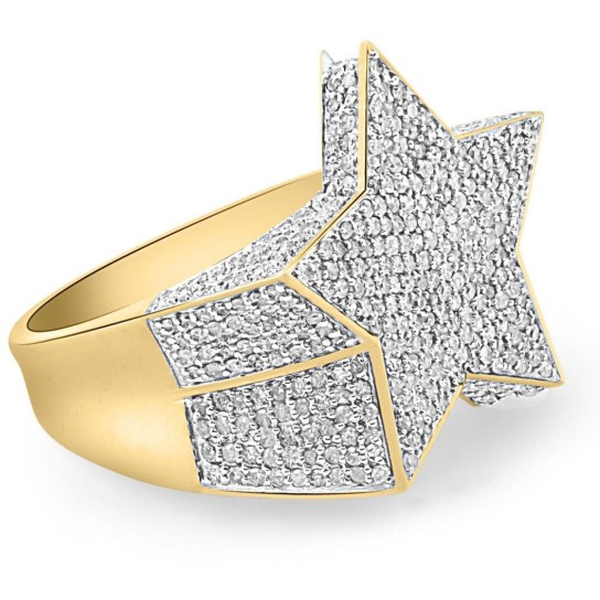 2Ct Diamond Men's 10k Yellow Gold Star Ring (I-J, I2-I3)