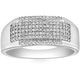 1/2Ct Men's Pave Diamond Ring in White Gold (I-J, I2-I3)