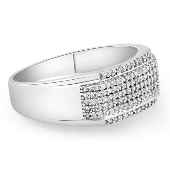 1/2Ct Men's Pave Diamond Ring in White Gold (I-J, I2-I3)