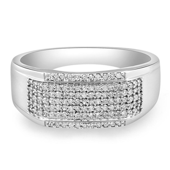 1/2Ct Men's Pave Diamond Ring in White Gold (I-J, I2-I3)