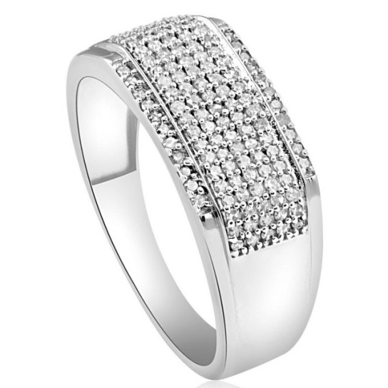 1/2Ct Men's Pave Diamond Ring in White Gold (I-J, I2-I3)