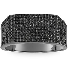 1Ct Black Diamond Men's Black Gold Pave Wedding Ring (Black, I2-I3)