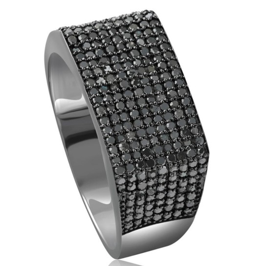 1Ct Black Diamond Men's Black Gold Pave Wedding Ring (Black, I2-I3)