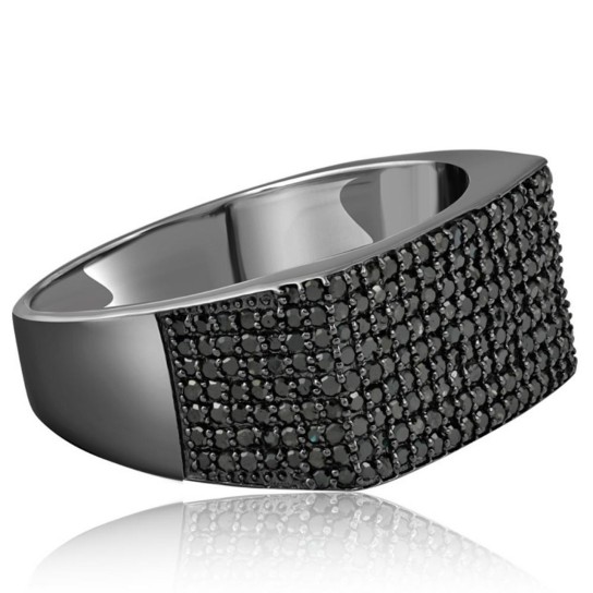 1Ct Black Diamond Men's Black Gold Pave Wedding Ring (Black, I2-I3)