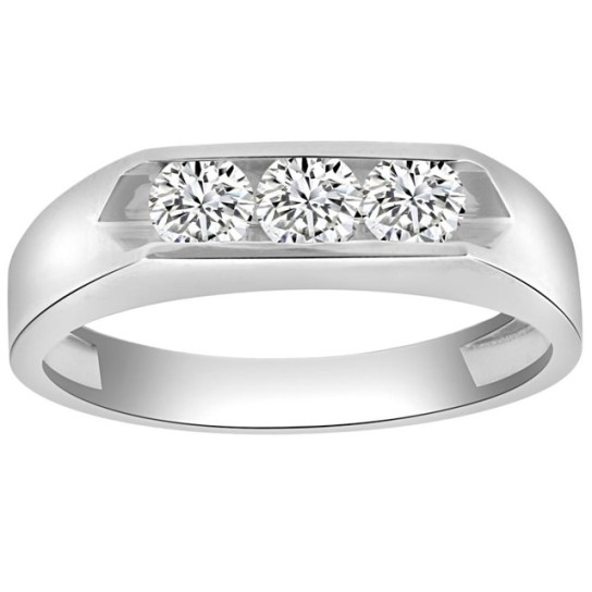 1Ct Three Stone Diamond Men's Ring Channel Set Band Lab Grown in Gold (G-H, VS)