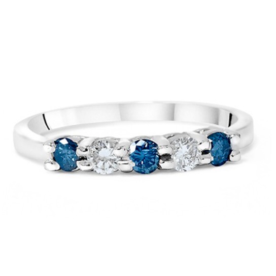 3/4Ct Blue & White Diamond Five Stone Wedding Ring in White Gold (G-H, SI)