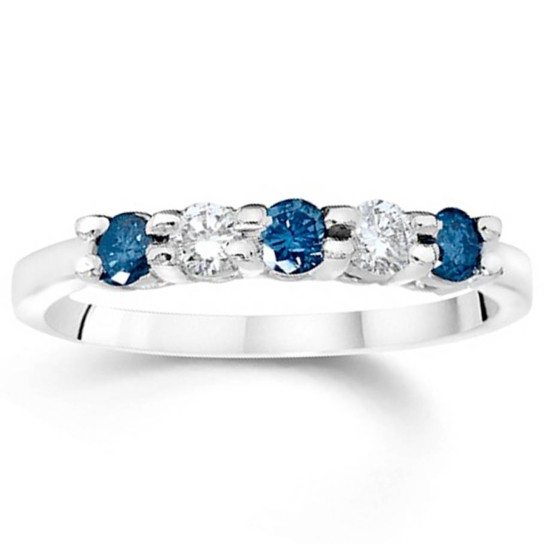 3/4Ct Blue & White Diamond Five Stone Wedding Ring in White Gold (G-H, SI)