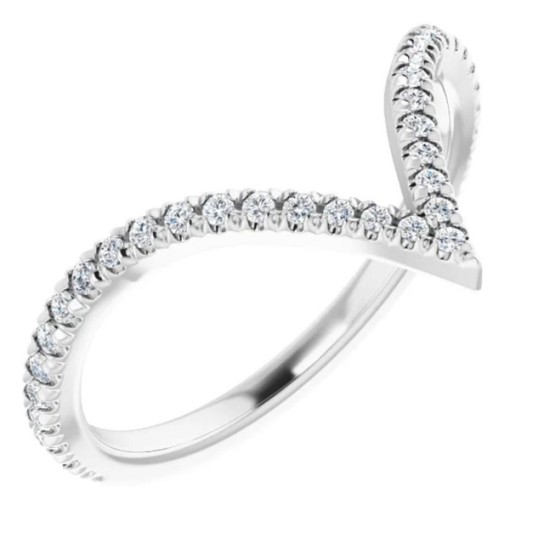 1/4Ct Diamond V Shape Ring Contour Stackable Band in White, Yellow, or Rose Gold (G-H, I1)