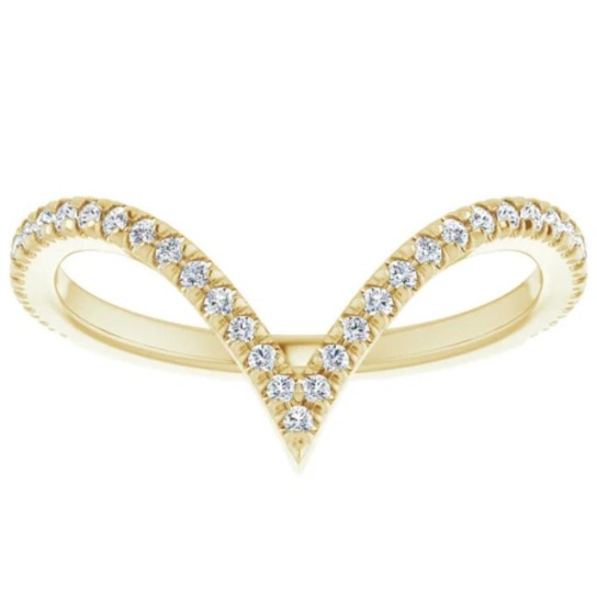 1/4Ct Diamond V Shape Ring Contour Stackable Band in White, Yellow, or Rose Gold (G-H, I1)