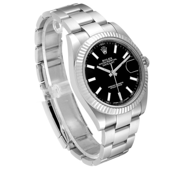 Rolex Datejust 41 Steel White Gold Black Dial Mens Watch 126334 Box Card