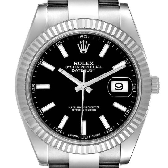 Rolex Datejust 41 Steel White Gold Black Dial Mens Watch 126334 Box Card