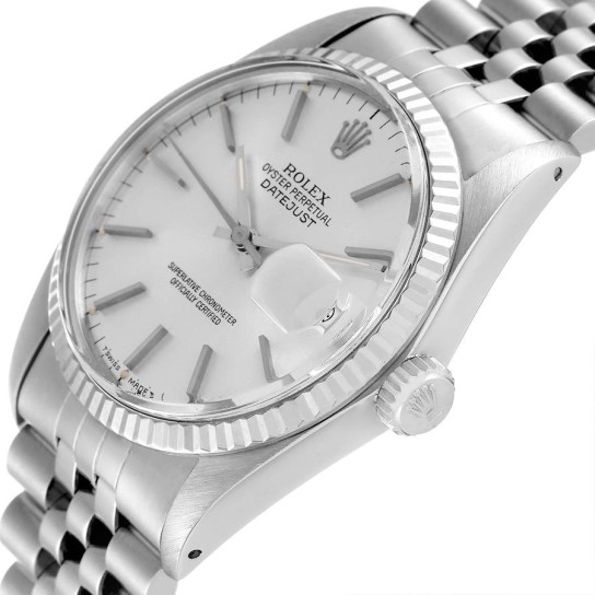 Rolex Datejust Steel White Gold Silver Dial Vintage Mens Watch 16014