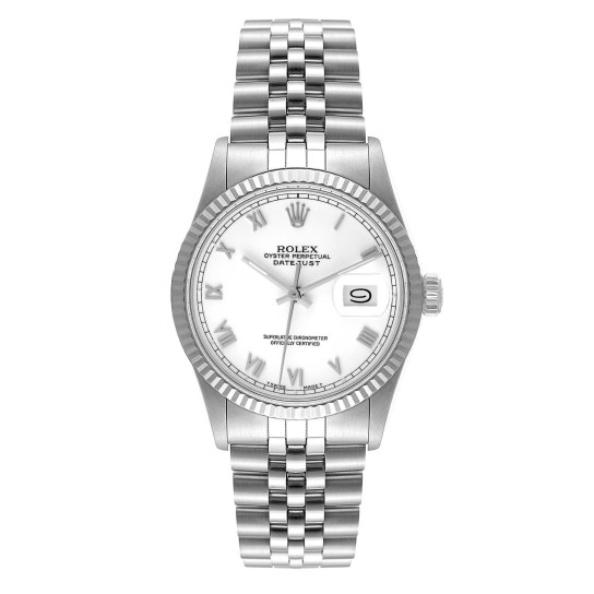 Rolex Datejust Steel White Gold Fluted Bezel Vintage Mens Watch 16014