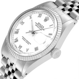 Rolex Datejust Steel White Gold Fluted Bezel Vintage Mens Watch 16014