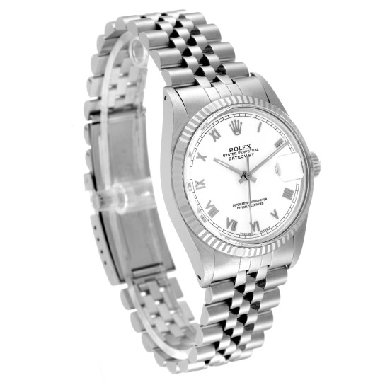 Rolex Datejust Steel White Gold Fluted Bezel Vintage Mens Watch 16014