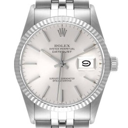 Rolex Datejust Steel White Gold Silver Dial Vintage Mens Watch 16014