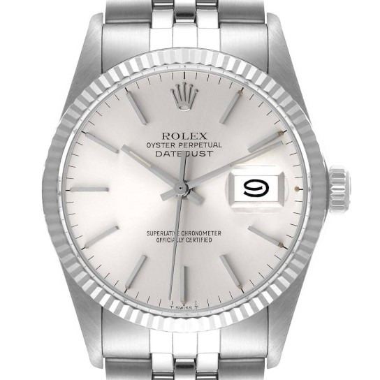 Rolex Datejust Steel White Gold Silver Dial Vintage Mens Watch 16014