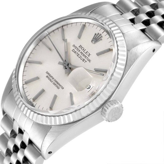 Rolex Datejust Steel White Gold Silver Dial Vintage Mens Watch 16014