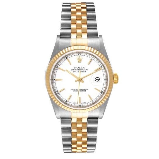 Rolex Datejust Steel Yellow Gold White Dial Mens Watch 16233