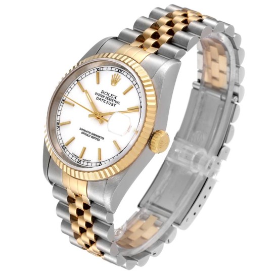 Rolex Datejust Steel Yellow Gold White Dial Mens Watch 16233