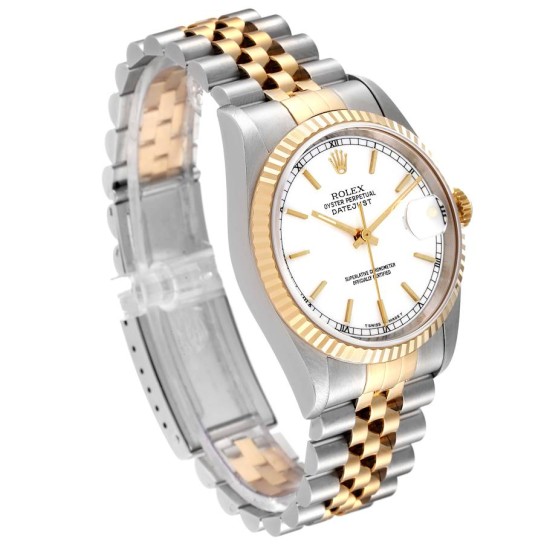 Rolex Datejust Steel Yellow Gold White Dial Mens Watch 16233