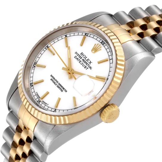 Rolex Datejust Steel Yellow Gold White Dial Mens Watch 16233