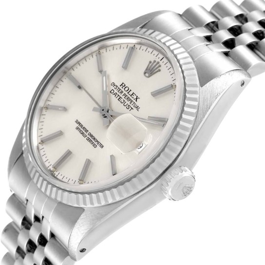 Rolex Datejust Steel White Gold Silver Dial Vintage Mens Watch 16014