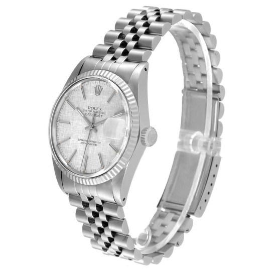 Rolex Datejust Steel White Gold Silver Linen Dial Vintage Watch 16014