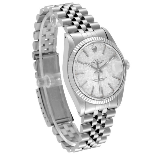 Rolex Datejust Steel White Gold Silver Linen Dial Vintage Watch 16014