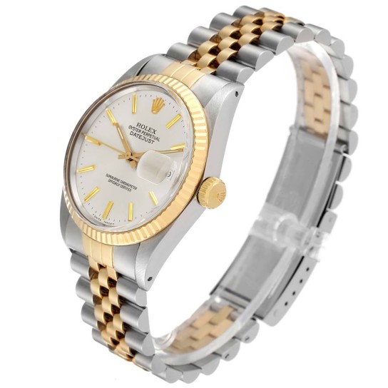 Rolex Datejust Steel Yellow Gold Silver Dial Vintage Mens Watch 16013 Box Papers