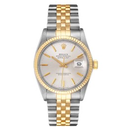 Rolex Datejust Steel Yellow Gold Silver Dial Vintage Mens Watch 16013 Box Papers