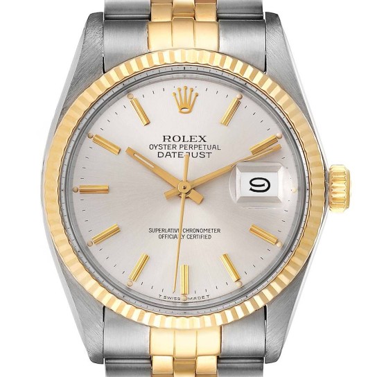 Rolex Datejust Steel Yellow Gold Silver Dial Vintage Mens Watch 16013 Box Papers
