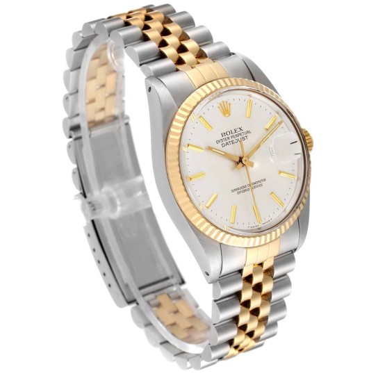 Rolex Datejust Steel Yellow Gold Silver Dial Vintage Mens Watch 16013 Box Papers