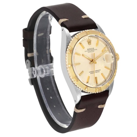 Rolex Turnograph Datejust Steel Yellow Gold Brown Strap Vintage Watch 1625